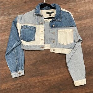 Forever 21 Blue Patchwork Denim Crop Jacket